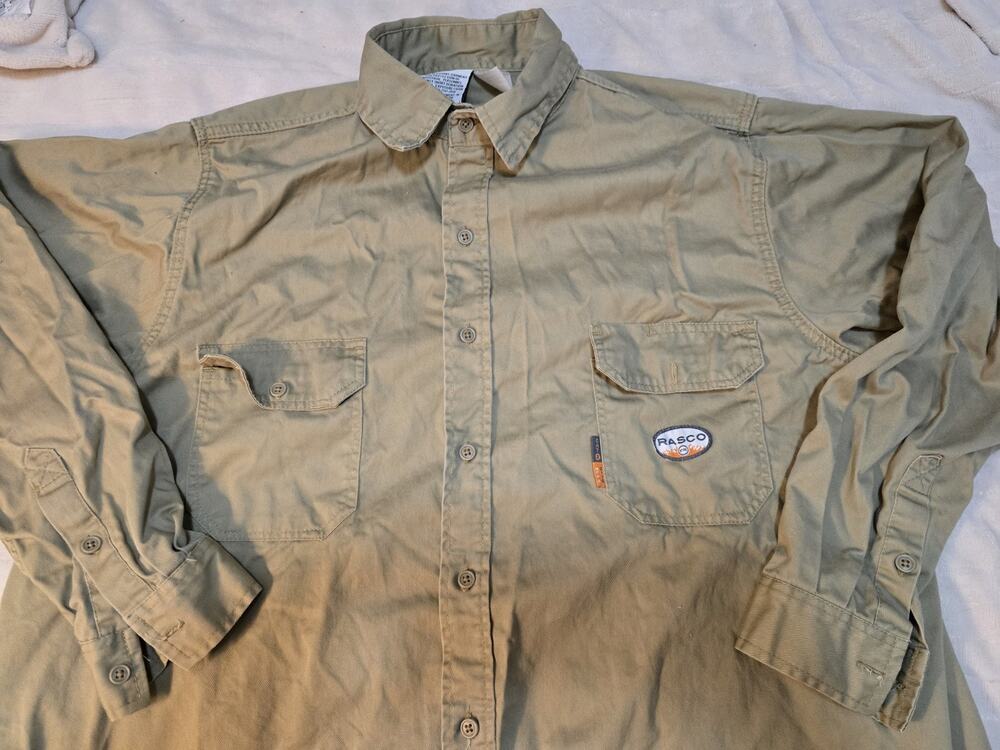 Rasco FR Shirt Mens 2XL LONG Khaki Flame Resistant Light Weight Work Utility